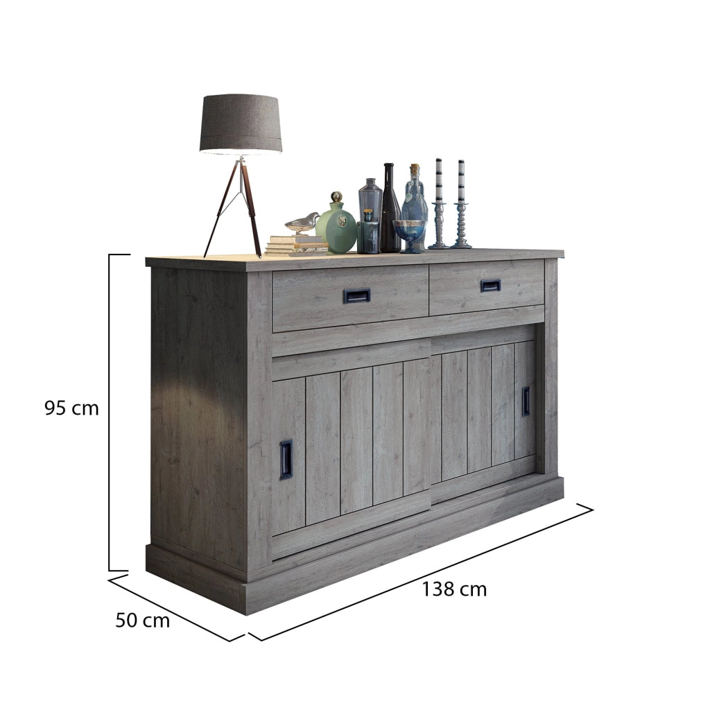 Madia Lupara, Credenza 2 Ripiani, 138x50x95h cm Grigio Rovere Grigio
