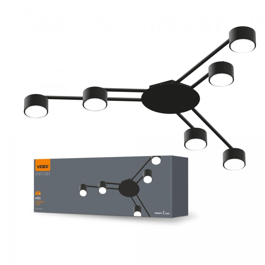 Plafoniera moderna nera in alluminio 6 luci GX53 30W Videx