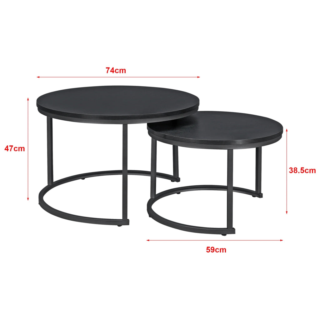 Set di 2 tavolini rotondi impilabili neri 03_0008356