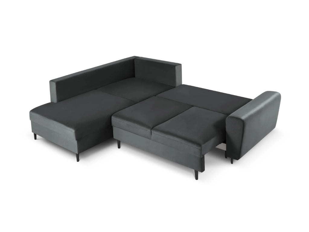 Cosmopolitan Design - Divano convertibile angolare sinistro con contenitore "Kyoto" 5 posti in velluto grigio scuro 