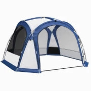 Tenda da Campeggio 4-5 Posti con 4 Porte a Cerniera, Zanzariera e Gancio, 350x350x230cm, Bianca e Blu