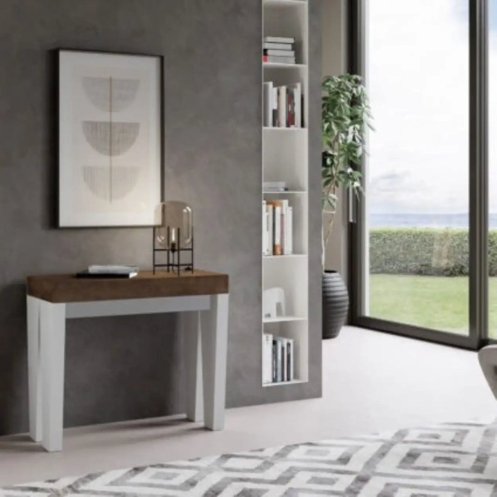 Consolle allungabile 90x40/300 cm Spimbo Mix piano noce - struttura bianco frassino