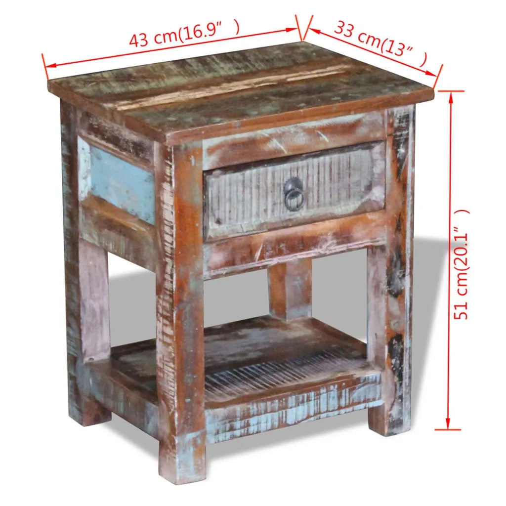 Tavolino con 1 Cassetto Legno Massello di Recupero 43x33x51 cm cod mxl 9472