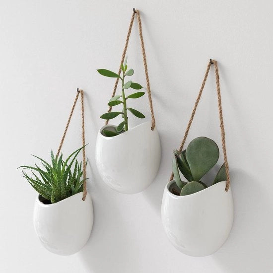 Pannelli per piante in ceramica appesi, 3 pezzi - Decora per interni, balconi e giardini - Bianco (lucido)