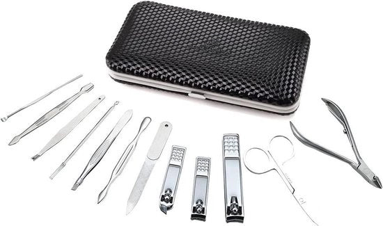 Set di manicure e pedicure Professionale - 12 pezzi - Scatola elegante - Nero