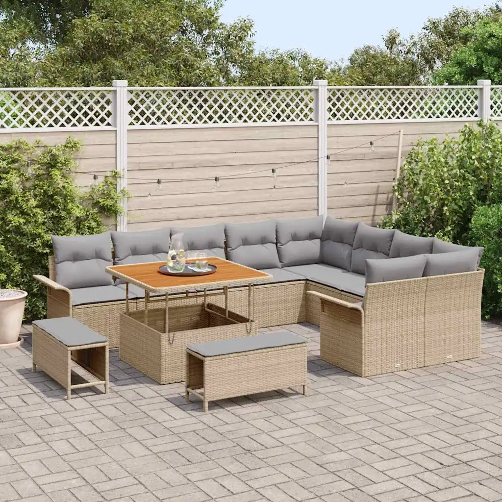 Set Divano da Giardino con cuscino 12 pcs Beige polyrattan