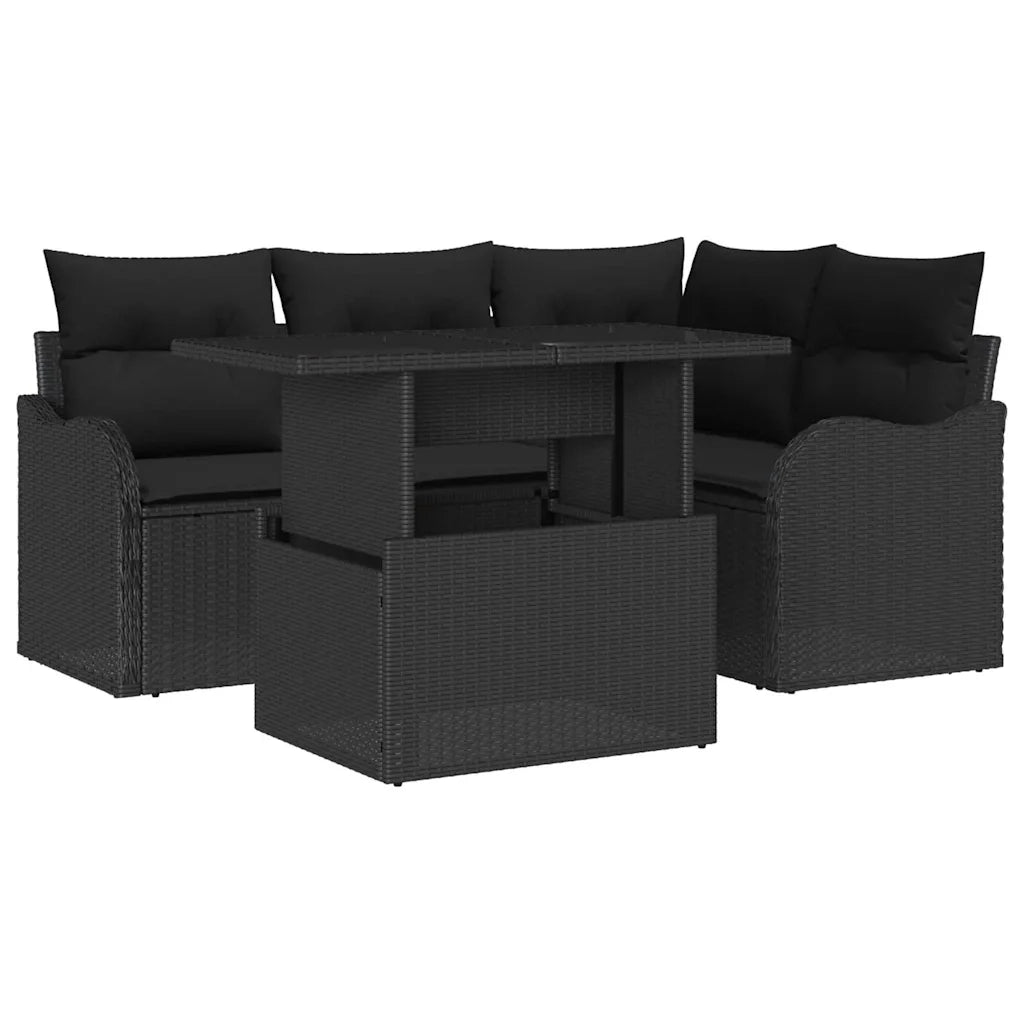 Set da pranzo per esterni con cuscino 5 pcs Nero Poly Rattan 3348459