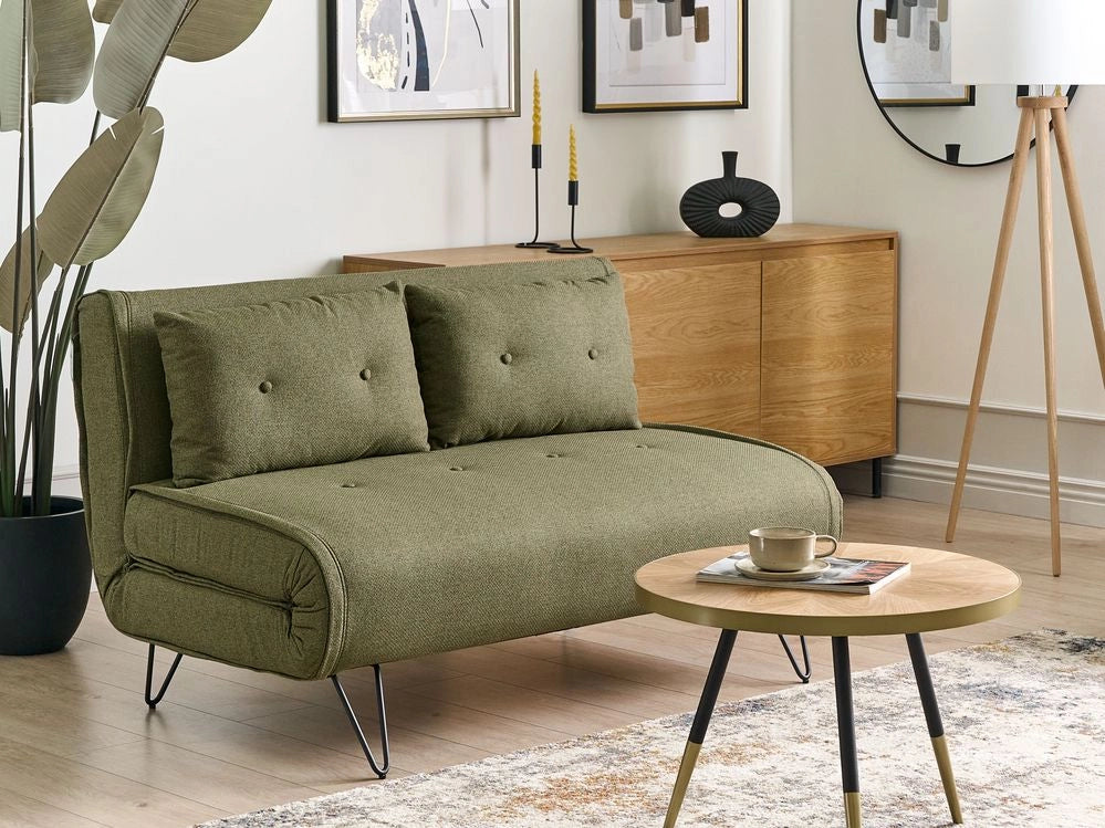 Divano letto 2 posti glamour con cuscini tessuto verde oliva Sfoderabile senza braccioli