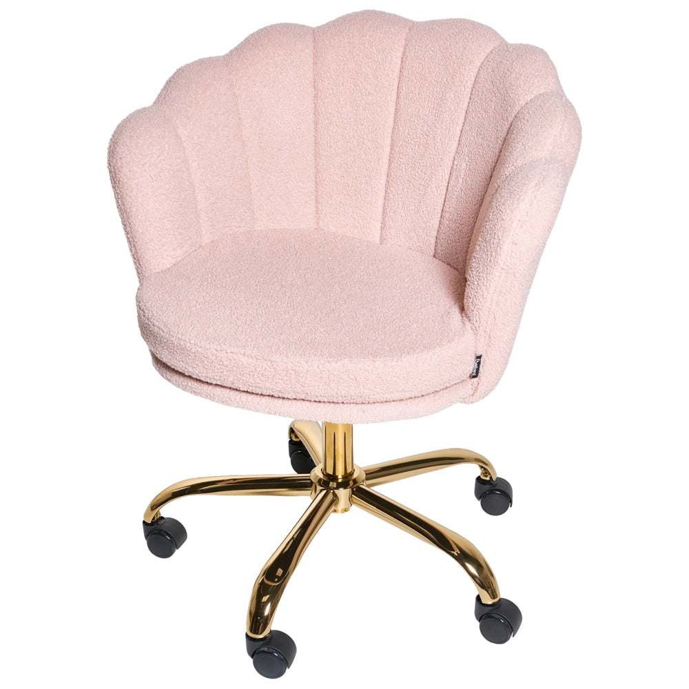 Poltrona da Ufficio Girevole Rosa Pastello in Bouclé con Base a Stella Regolabile in Altezza