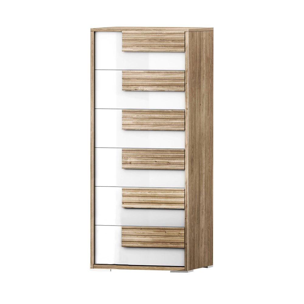 Settimino Selva 6 Cassetti rovere caramello e Bianco lucido – Calore e design contemporaneo