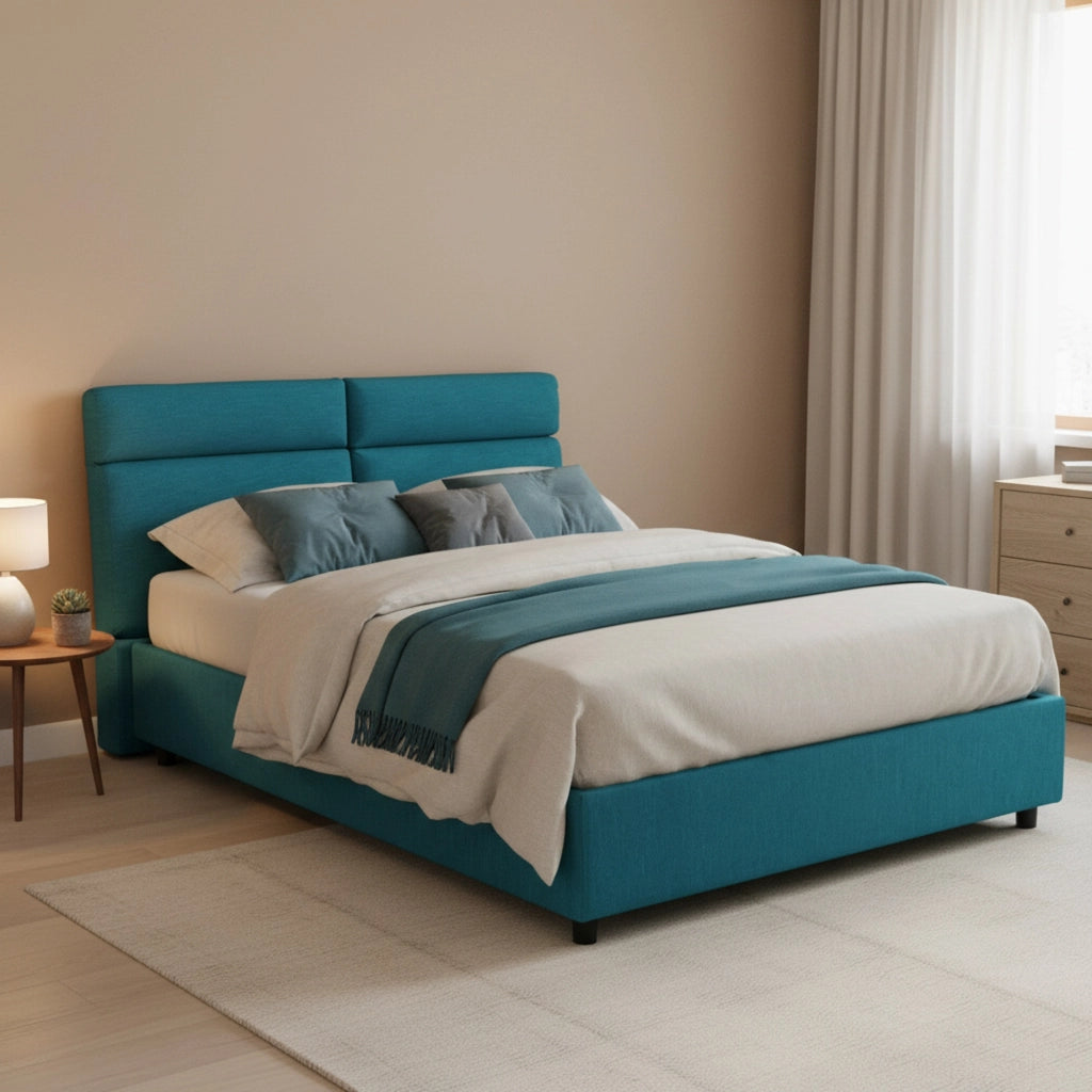 Letto Matrimoniale Ator, Letto Matrimoniale Sfoderabile Made in Italy, Azzurro