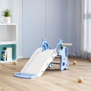Scivolo per bambini a forma di giraffa con canestro da basket e pallina, blu, 3 in 1