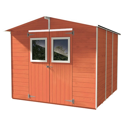 Casetta Box Capanno in Legno Salmone per Attrezzi con 2 Porte e Finestre 238X305X214Cm
