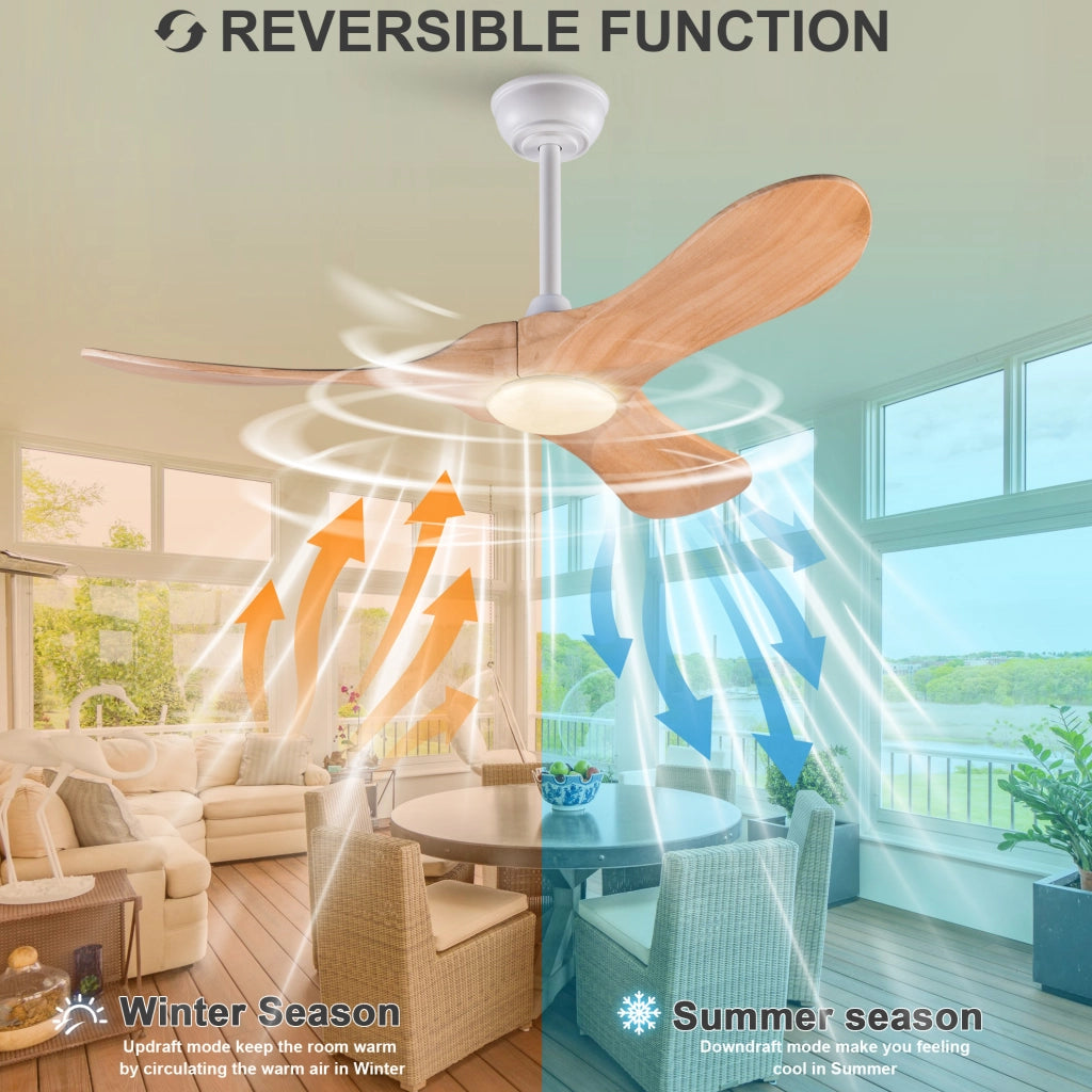 Ventilatore da soffitto con luce LED 42 pollici in legno massello; bianco naturale