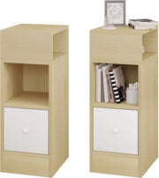 Nachtkastje "Alba" - Set a 2 - Sottile - Moderno - Legno di quercia chiaro - MDF E1 duraturo - Camera da letto - Spazievitore - Lato e 2 cassetti aperti - 25x66x30cm