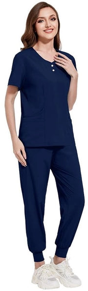 Set di pulizie per donne - Modello Q-DK52 - Camicia a collo aperto - Pantalone corto - Jogging - Comfortevole - Casual - Verpleeguniform