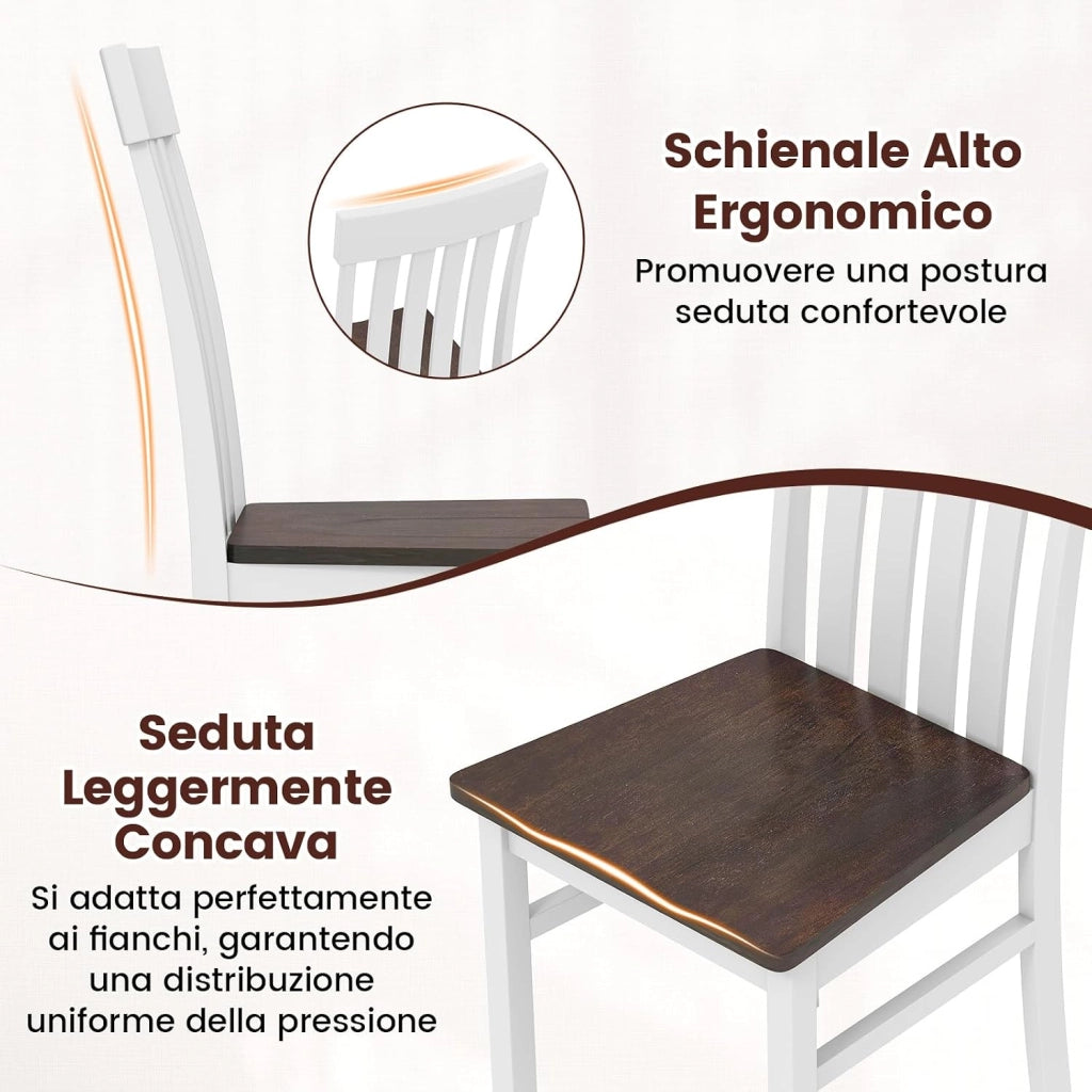 Set di 2 Sedie da Pranzo, Sedie da Cucina senza Braccioli con Schienali Alti a Doghe, Sedute Concave e Gambe in Legno di Hevea, per Sala da Pranzo e Soggiorno, Portata 150 kg (Noce)