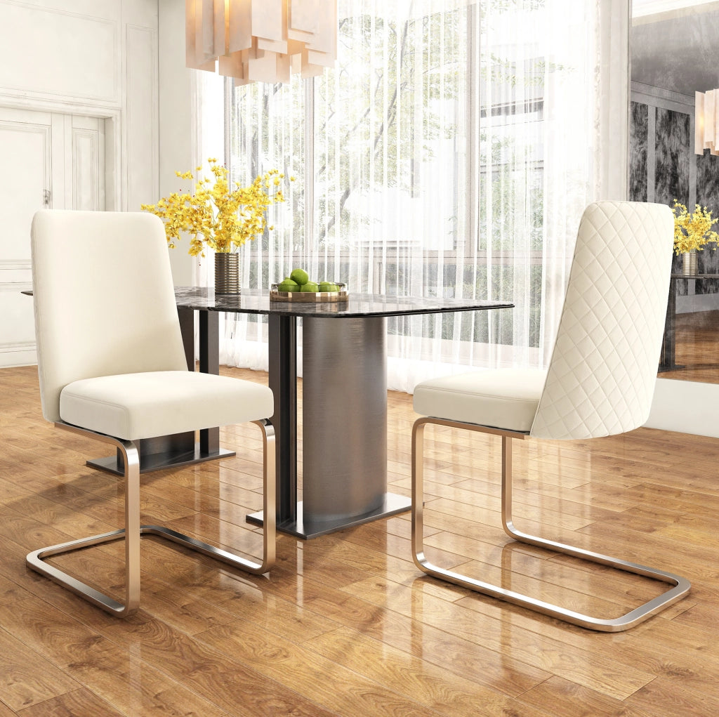 Set di 2 sedie da pranzo in velluto beige con gambe argento