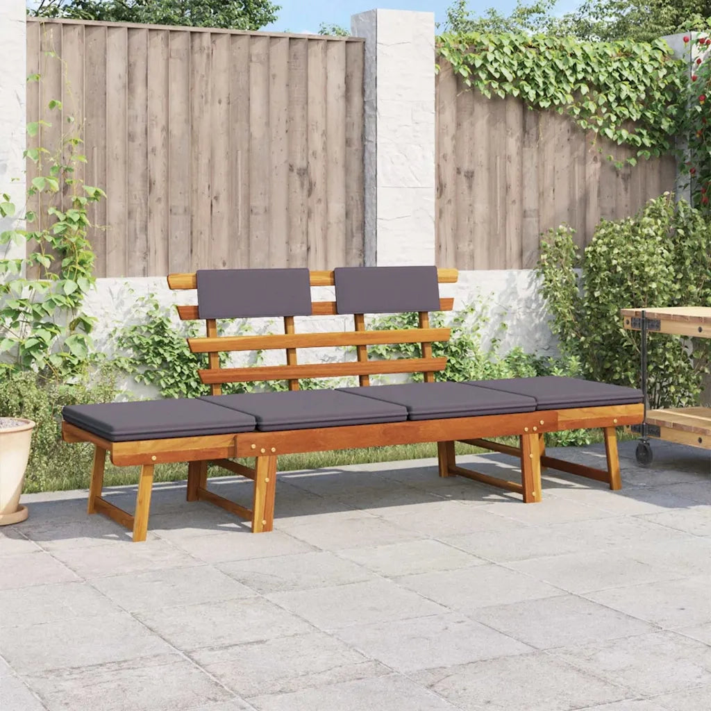 Lettino da Giardino 2 in 1 con Cuscino 190 cm Massello Acacia