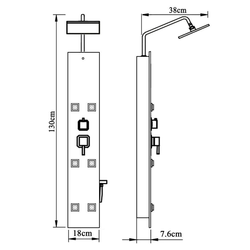 Pannello doccia con soffione rubinetto vetro acciaio inox 130 cm nero 02_0003433