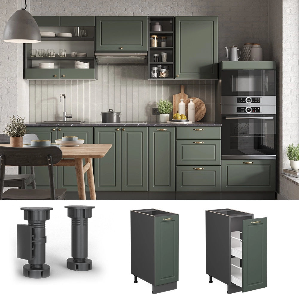 Armadio cucina dispensa alto Fame-Line Verde-oro rustico/Antracite 30 cm, PL Marmo Vicco
