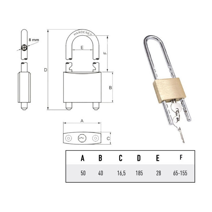 Potent Lucchetto Ottone 50mm Arco Regolabile