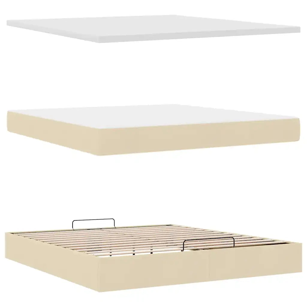 Pouf Letto con Materasso e LED Crema 180x200cm in Tessuto 3312248