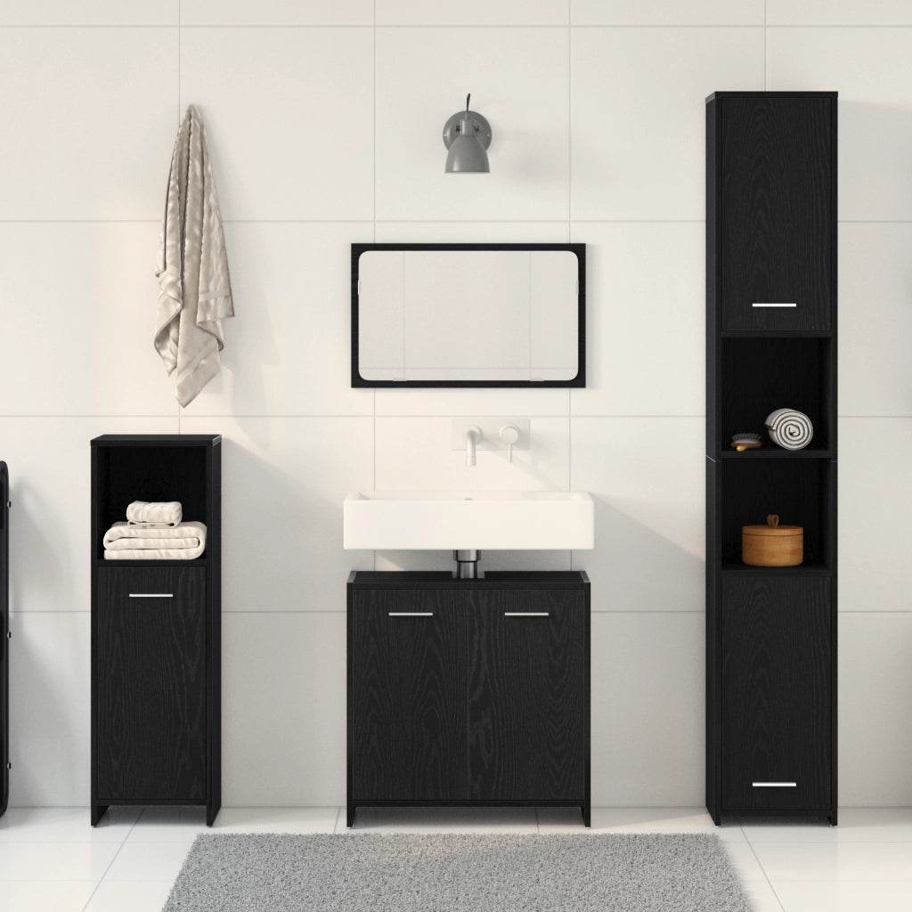 Set di Mobili da Bagno in Rovere Nero in Legno Ingegnerizzato