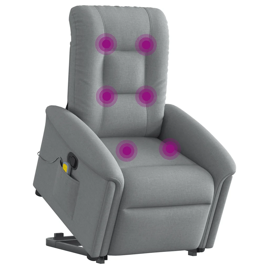 vidaXL Poltrona Alzapersona Massaggi Reclinabile Grigio Chiaro Tessuto