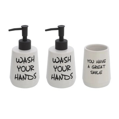 Set accessori linea Wash con 2 dispenser e bicchiere portaspazzolini bianco