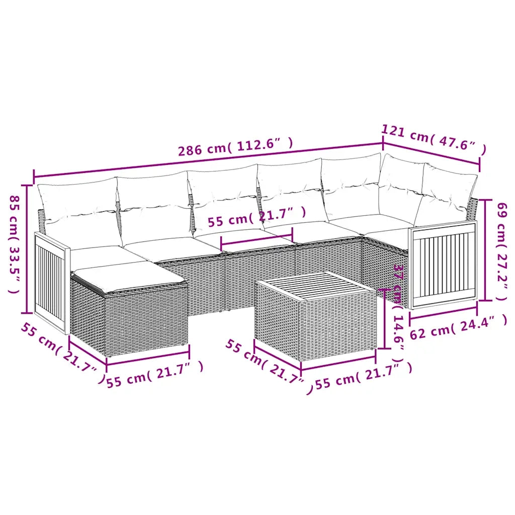 Set Divani da Giardino 8 pz con Cuscini Grigio in Polyrattan 3227881