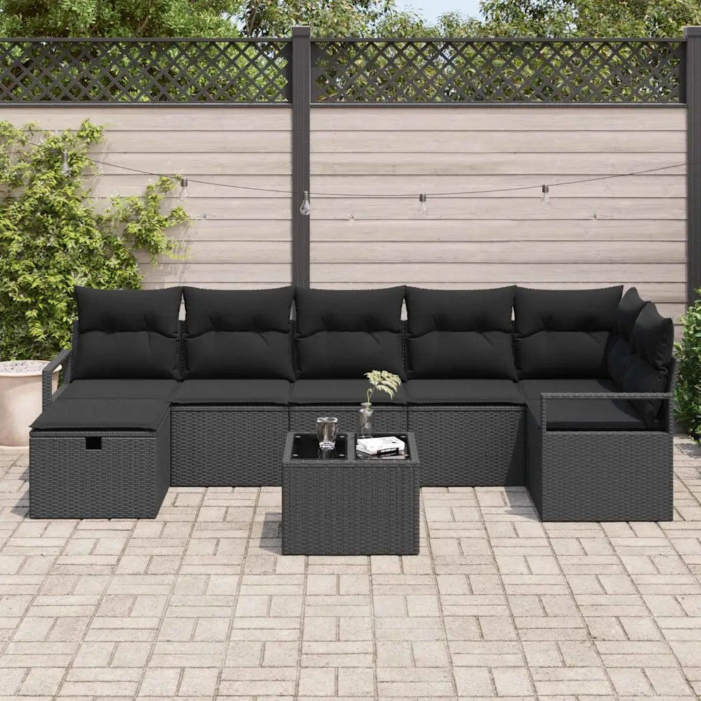 Set di divani con cuscino 8 pcs Nero polyrattan 3359212