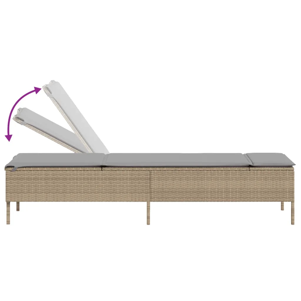 Lettino Prendisole con Cuscini Beige in Polyrattan