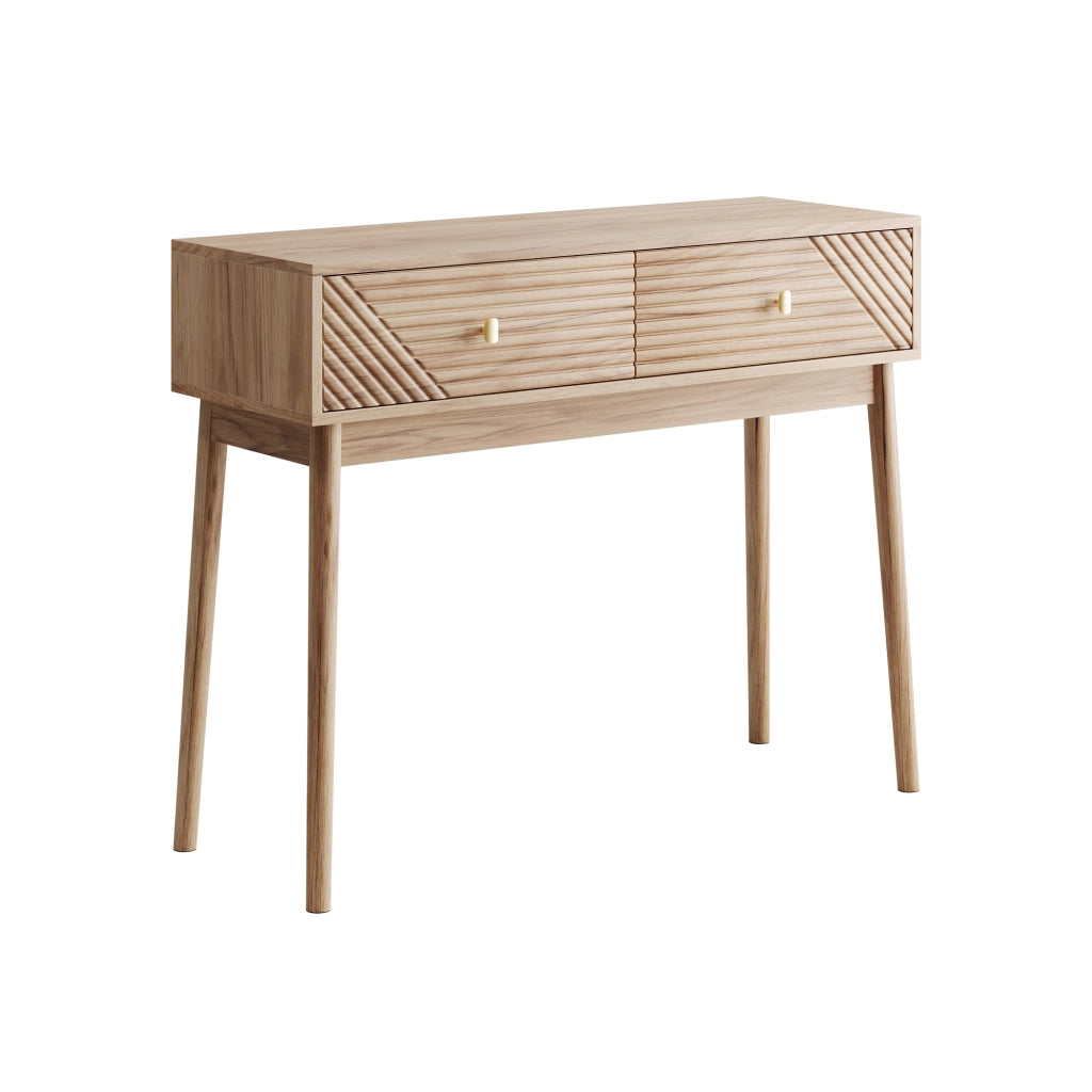 Tavolo consolle con 2 cassetti in MDF e pannello di particelle rovere