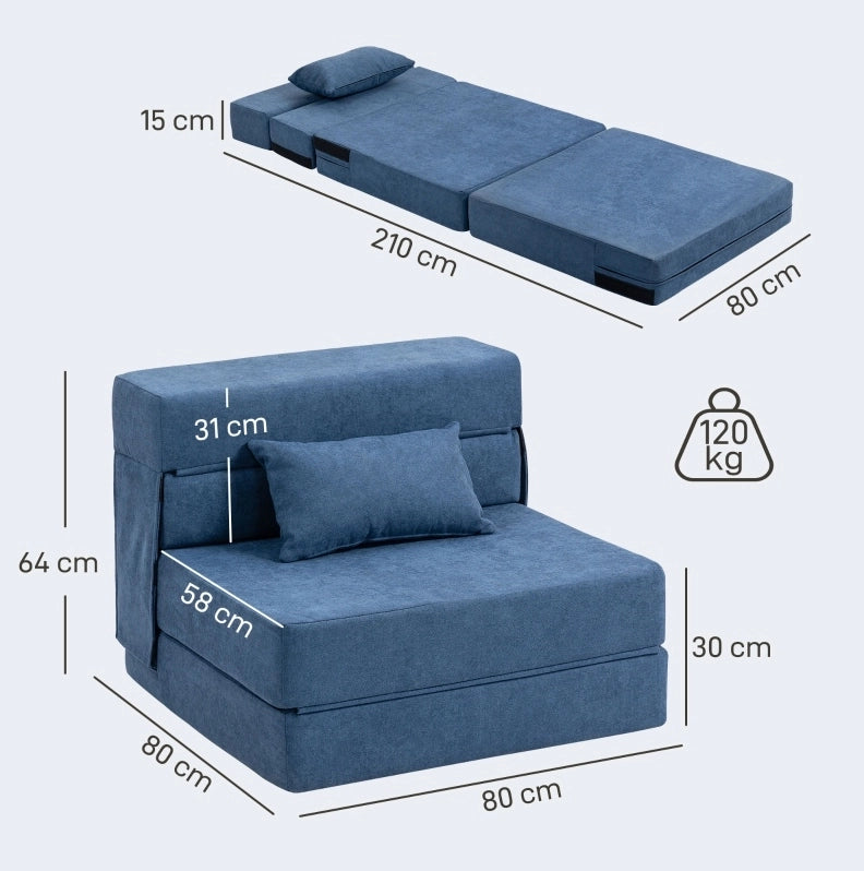 Poltrona trasformabile 3 in 1 blu con cuscino