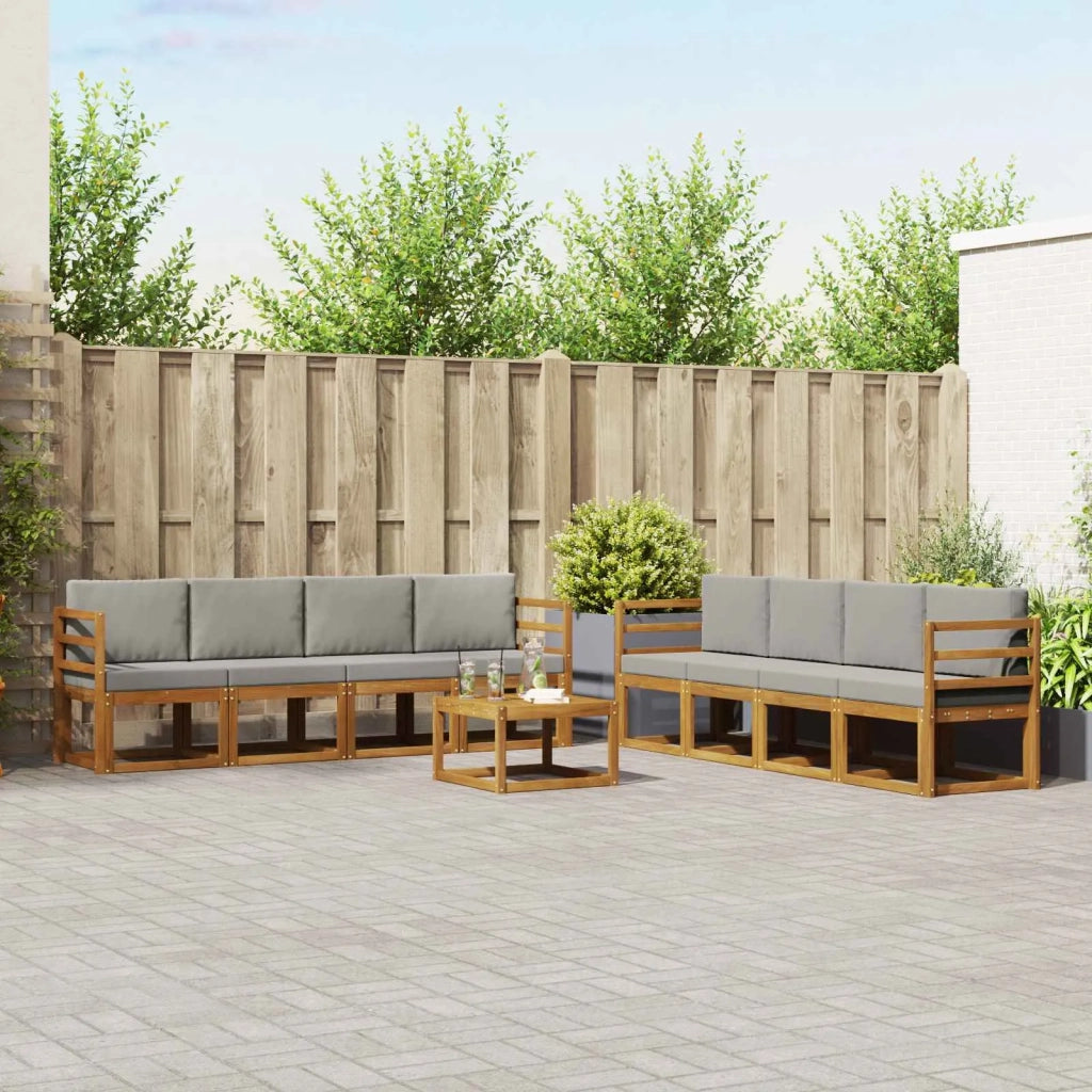 Set di divani da esterno 9 pcs Grigio Naturale e Chiaro