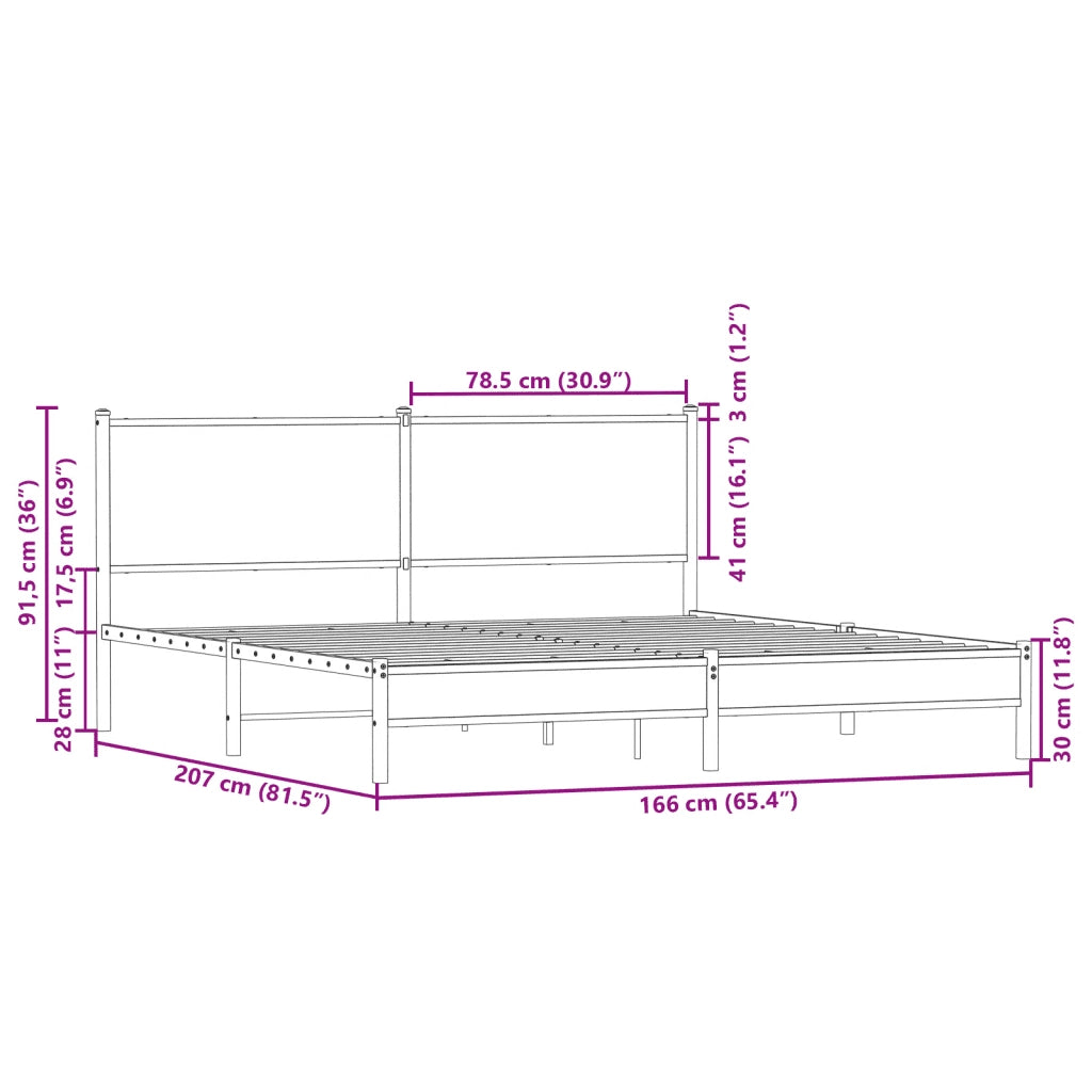 vidaXL Giroletto senza Materaso in Metallo Rovere Fumo 160x200 cm