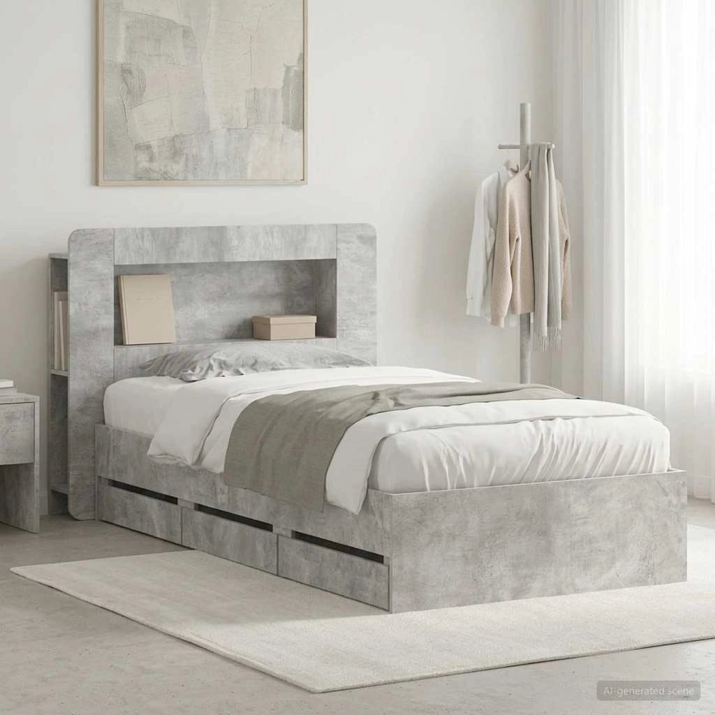 Struttura del letto con stoccaggio e testata Grigio Cemento 3433998