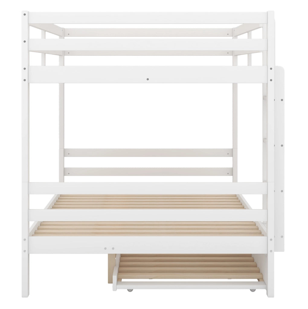 Letto a castello con letto estraibile 140x200 cm; scala; pino e MDF; bianco
