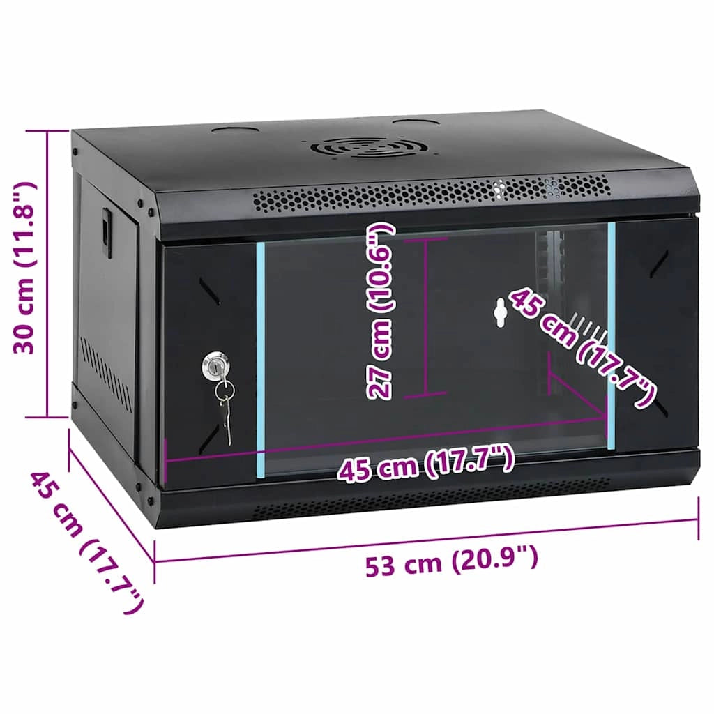 Armadio di rete moderno a parete con vano portaoggetti interno 53 x 45 x 30 cm sicuro acciaio nero 02_0059076