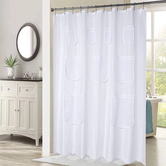 Douchegordijn impermeabile con 9 viti di accesso, tessuto di alta qualità spesso e opaco, lavabile, 182 x 200 cm, occhi in acciaio inossidabile, bianco