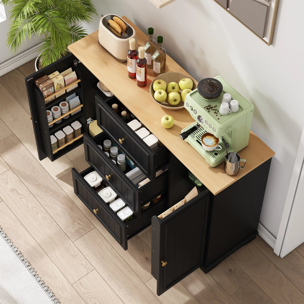 Credenza e madia moderna con 3 cassetti e ante, per soggiorno e sala da pranzo, in MDF, nero, 126 × 40 × 86 cm