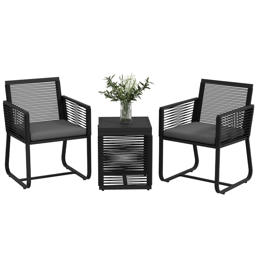 Set Giardino in PolyRattan con 2 Poltroncine, Cuscini e Tavolino Vetro ¨C Zephmum ¨C Nero