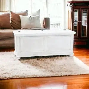 Cassapanca baule in legno Shabby chic mod cipolla bianca anticato