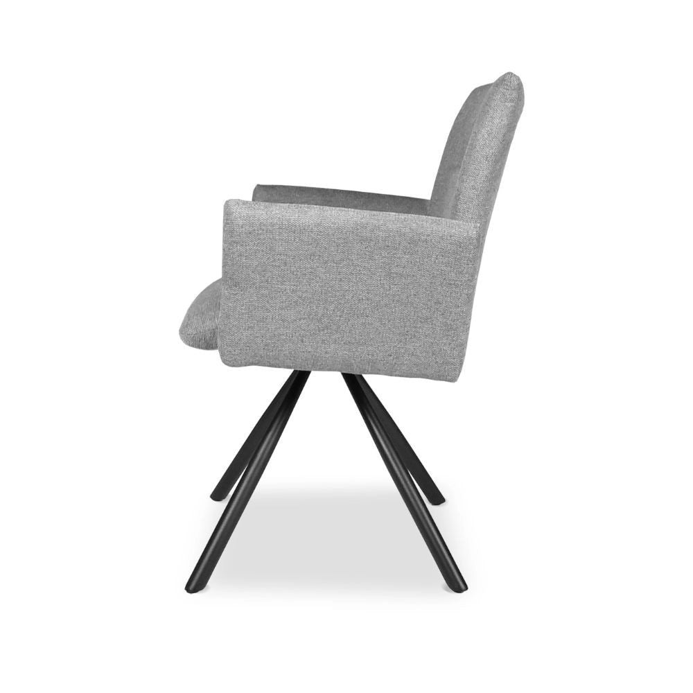 Set 2 Sedia girevole con braccioli Mosaic in tessuto grigio e gambe in metallo nero