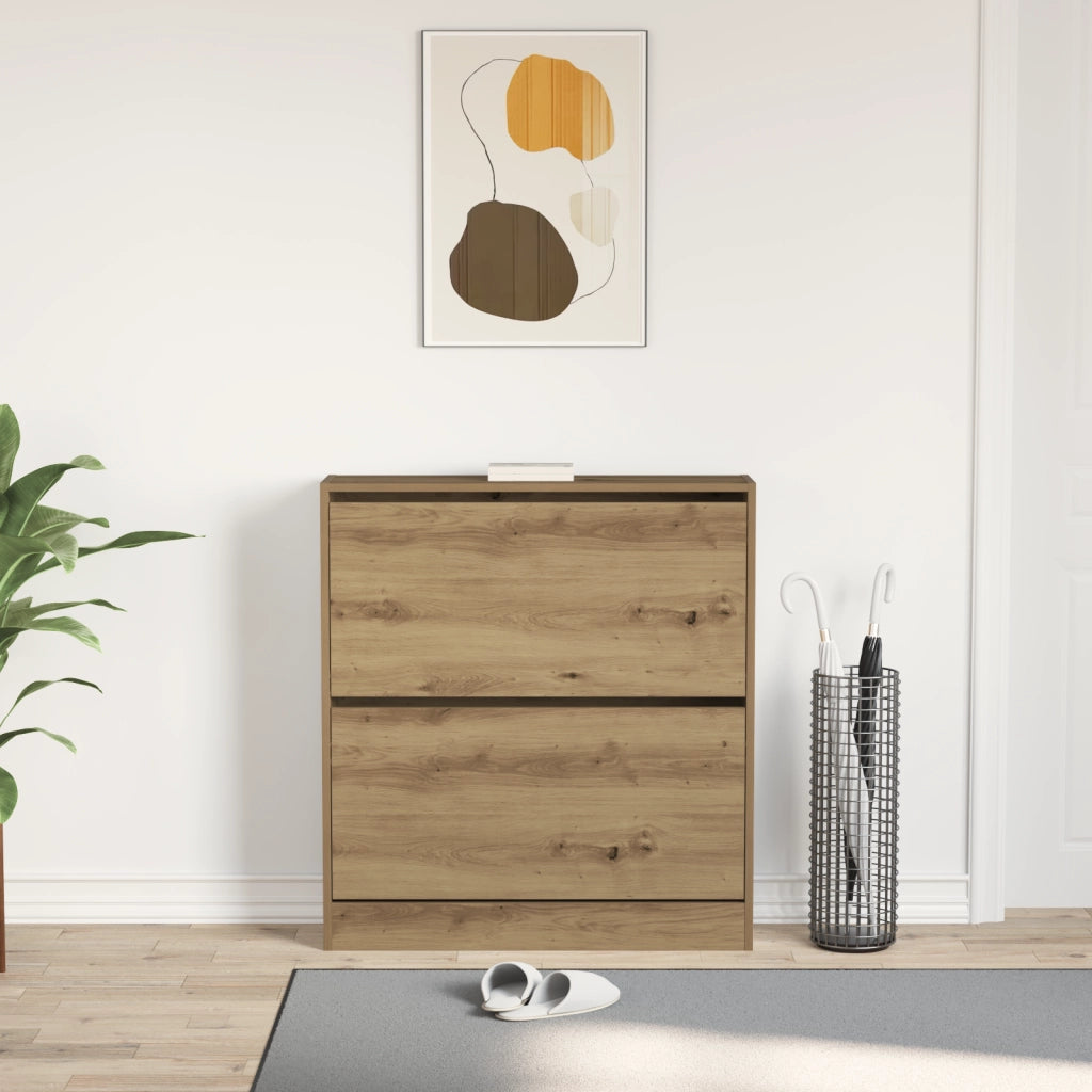 Mobile per scarpe  con cassetto a ribalta in rovere affumicato 80x21x87,5 cm