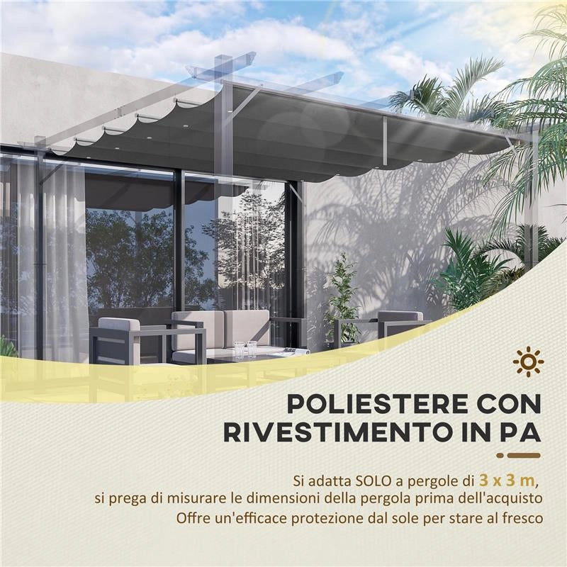 TETTUCCIO DI RICAMBIO PER GAZEBO DA GIARDINO 3X3 M CON 10 FORI, COPERTURA IN POLIESTERE, GRIGIO
