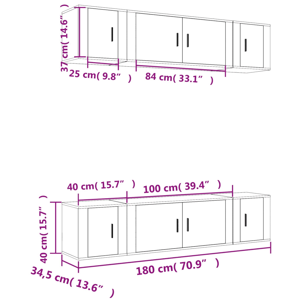 vidaXL Set di Mobili Porta TV 6 pz Rovere Fumo in Legno Multistrato