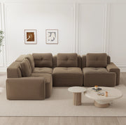 Divano angolare modulare 295x206x69 cm in tessuto a coste marrone; senza montaggio
