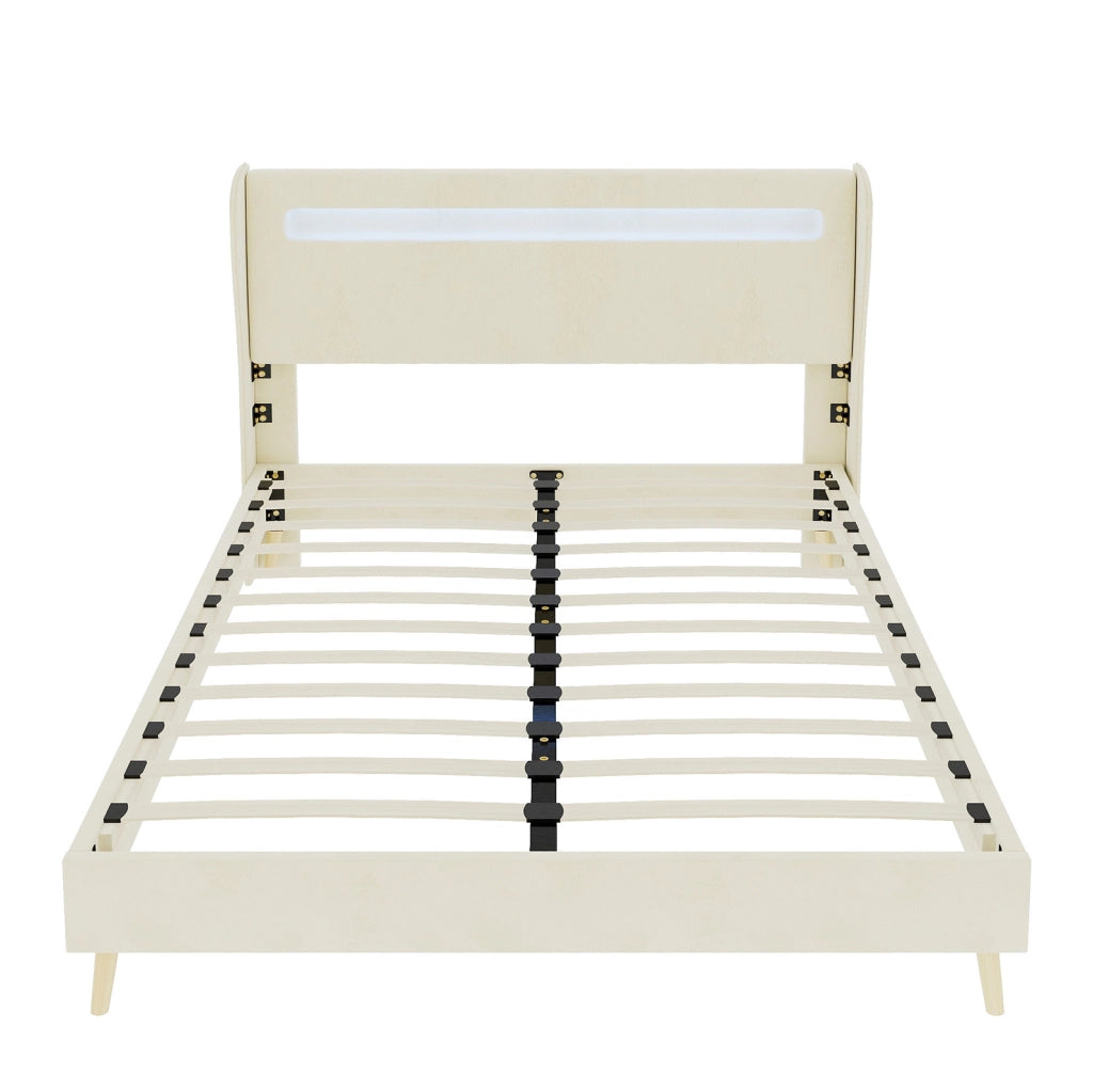 Letto imbottito con testiera regolabile e LED multicolore; 140 x 200 cm; beige